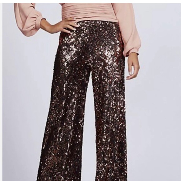 NWT Gabrielle Union for NY&Co Bronze Sequin Palazzo Wide Leg Pants Size L - Picture 4 of 4
